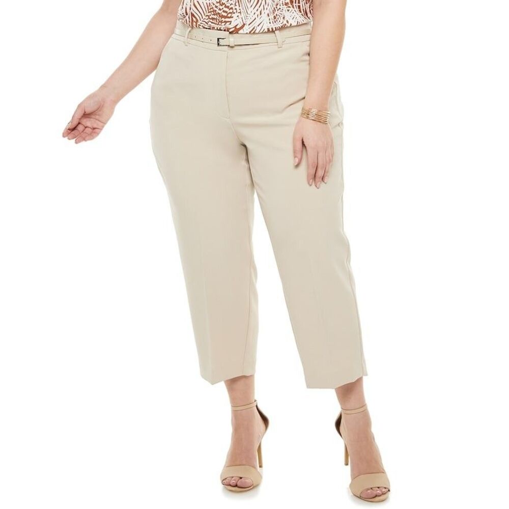 Apt 9 Torie Capri Pants Womens 20W Tan Straight Leg Trouser Easy Care NEW